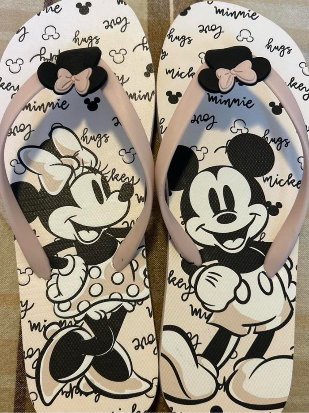 Disney Light Pink and Black Minnie & Mickey Graphic Flip Flops